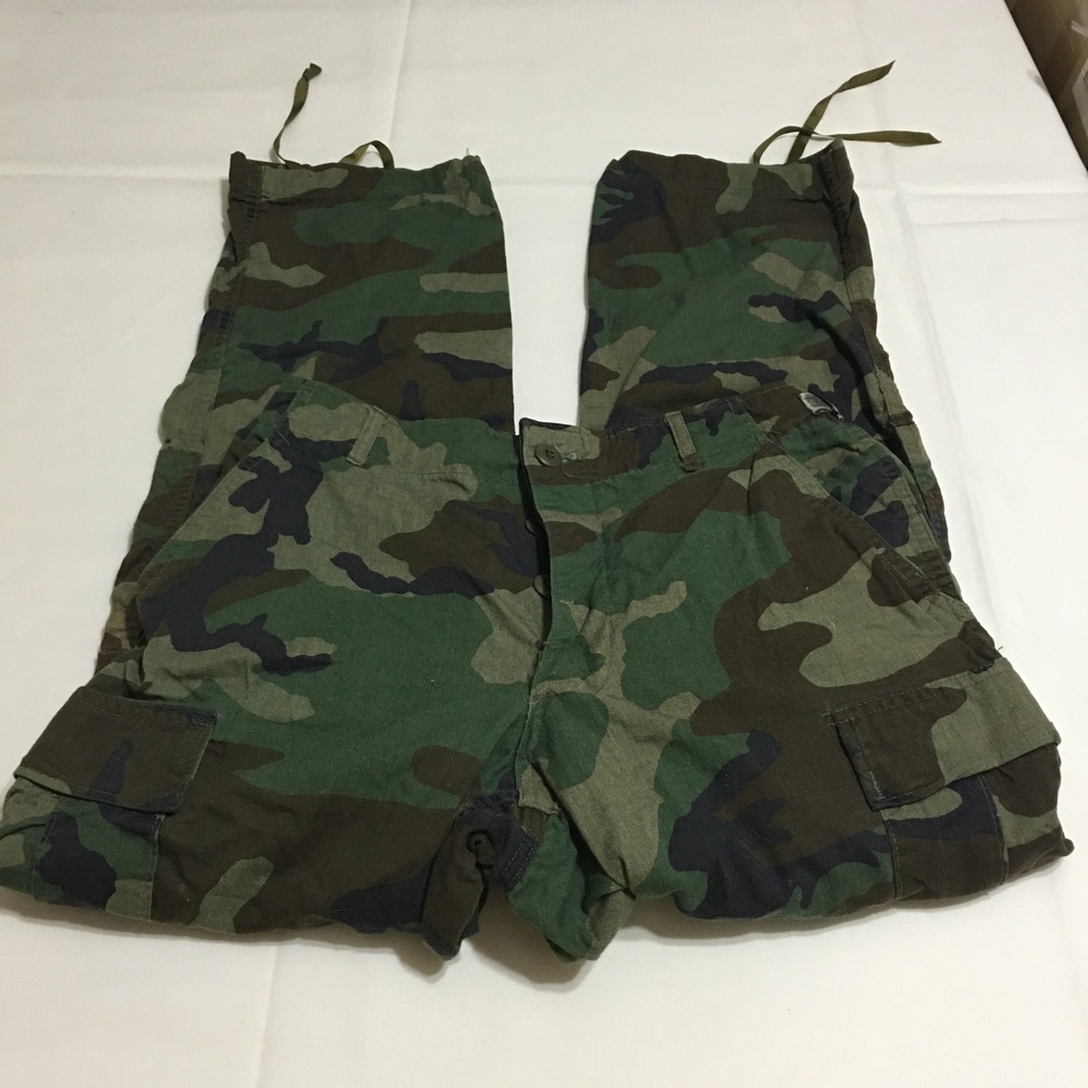 Trousers Combat Woodland Camouflage Pattern Mens Small Short Button Fly Camo 80s